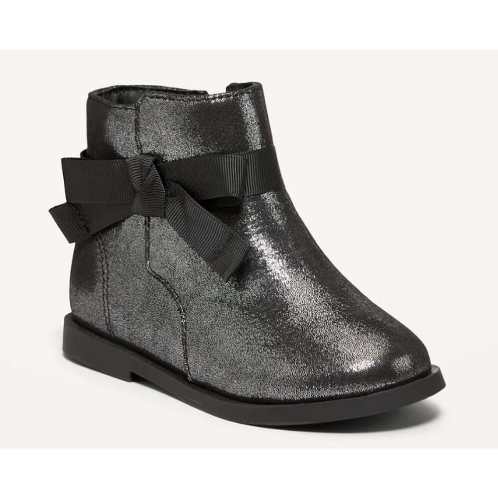 Old Navy Faux-Suede Bow-Tie Boots for Toddler Girls Size 10 Glittery Metallic